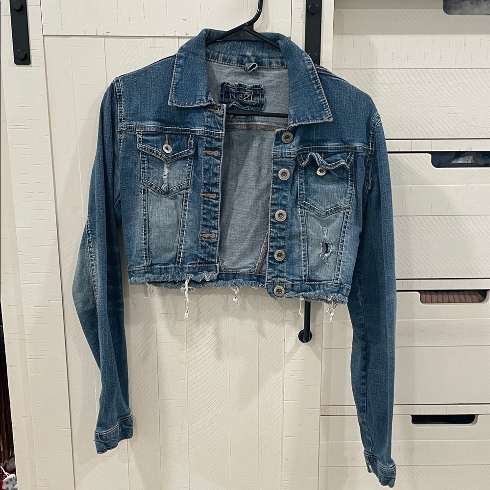 Distressed Blue Denim Cropped Jacket